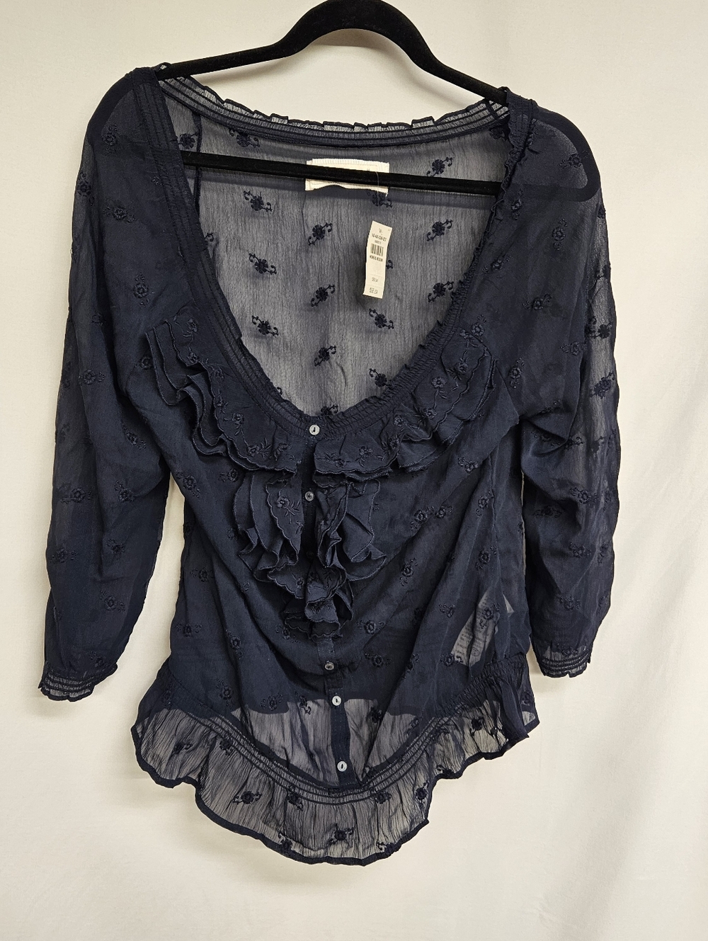 Abercrombie & Fitch Sheer Button Ruffle Cardigan Blouse Medium NWT $68 Retail